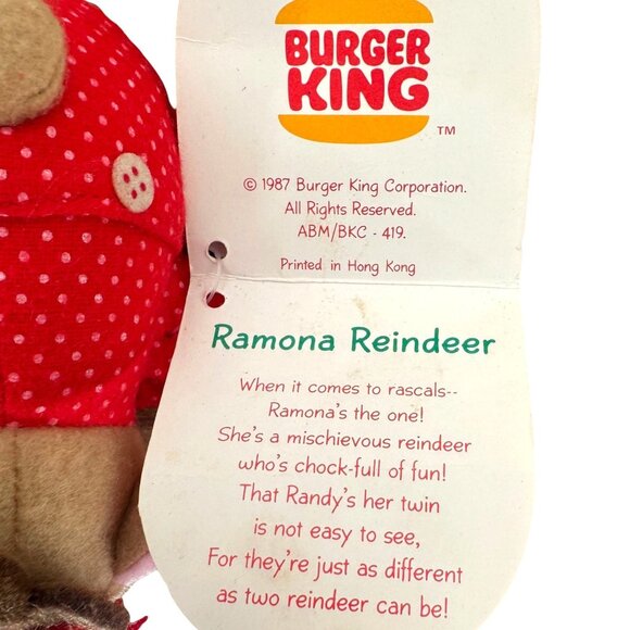 Vintage 1987 Rodney And Friends Ramona Reindeer - Burger King 1986 Hallmark - Picture 3 of 16